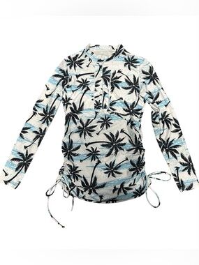Palm Tree Print Long Sleeve Swim Coverup/Dress - Sz S